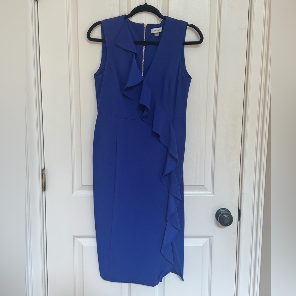 Calvin Klein Royal Blue Ruffle Midi Dress